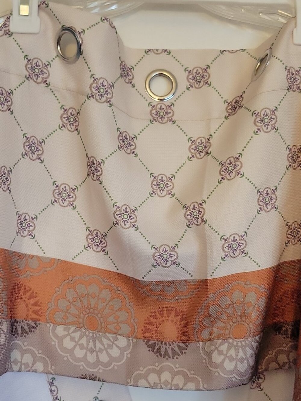 Polyester Floral Valance w/ Metal Grommets White Orange Purple Green Gray, (3)